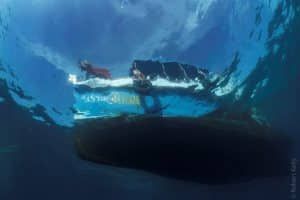 dive boat from below the surface