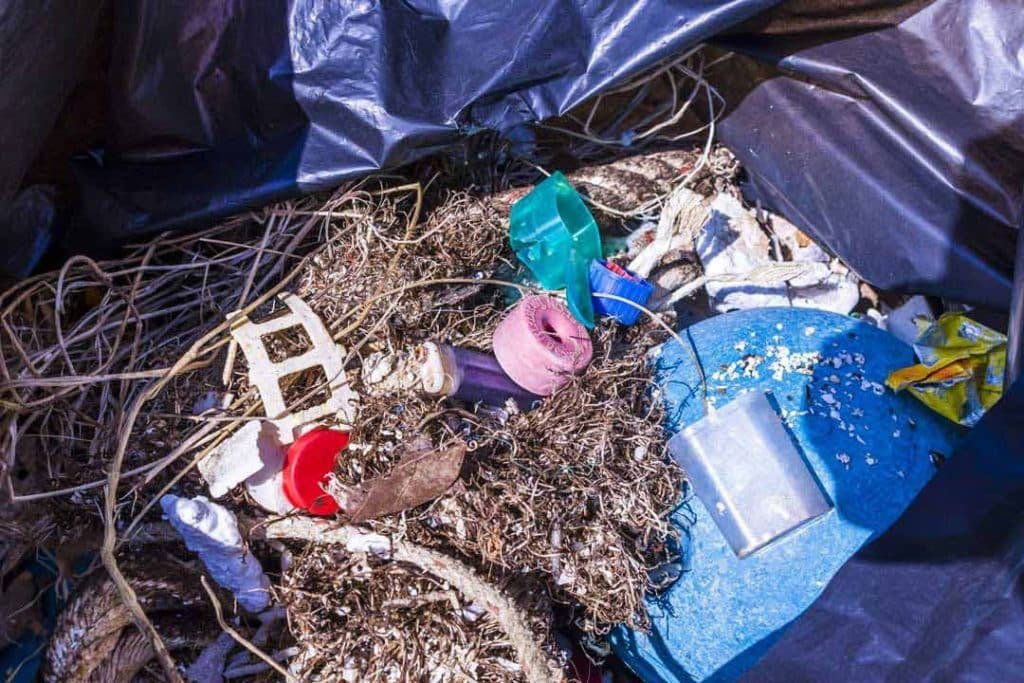 Bin bags filling up with ropes, nets and plastic